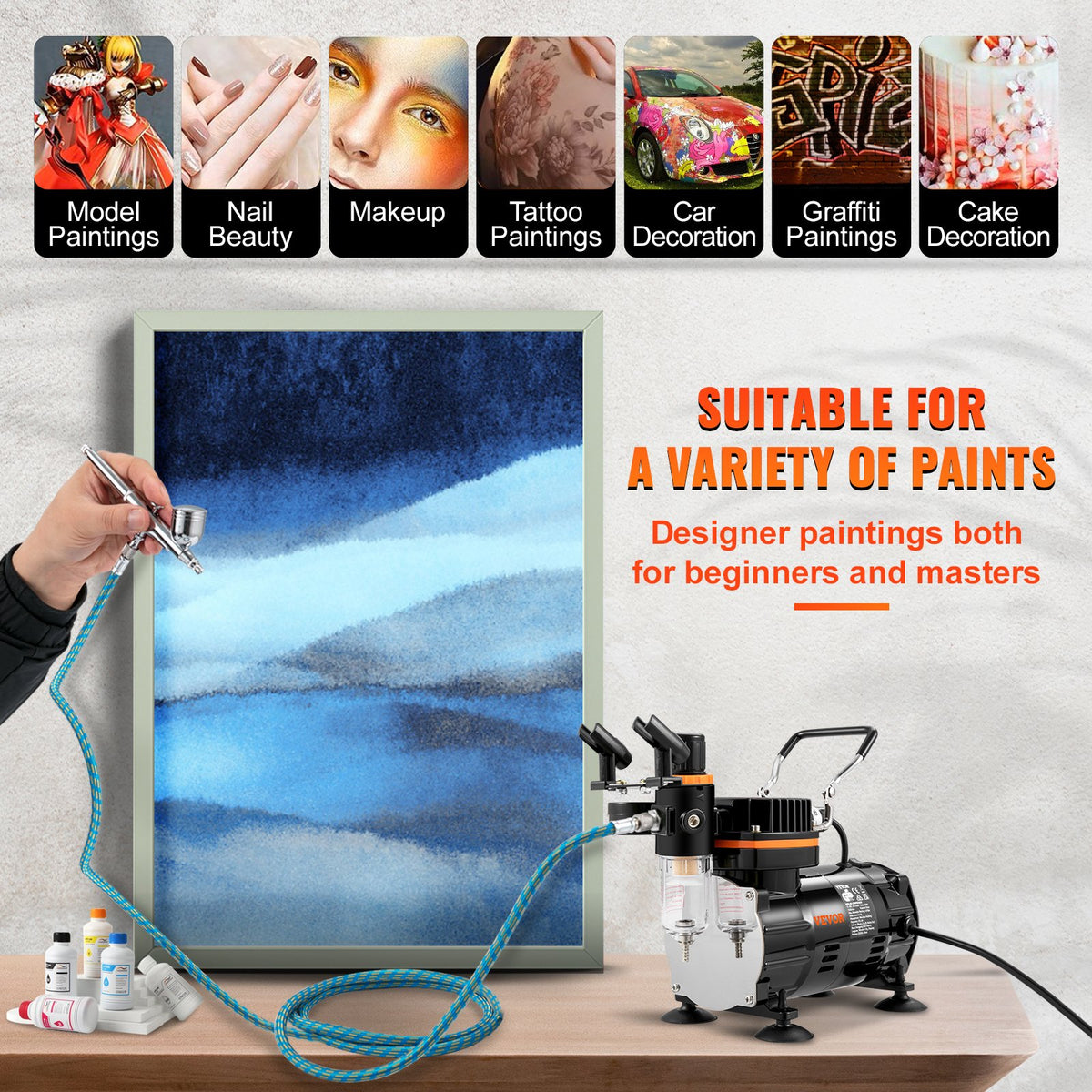 Professional Airbrush Kit with Compressor, Dual-Action Gravity Feed Airbrush Set