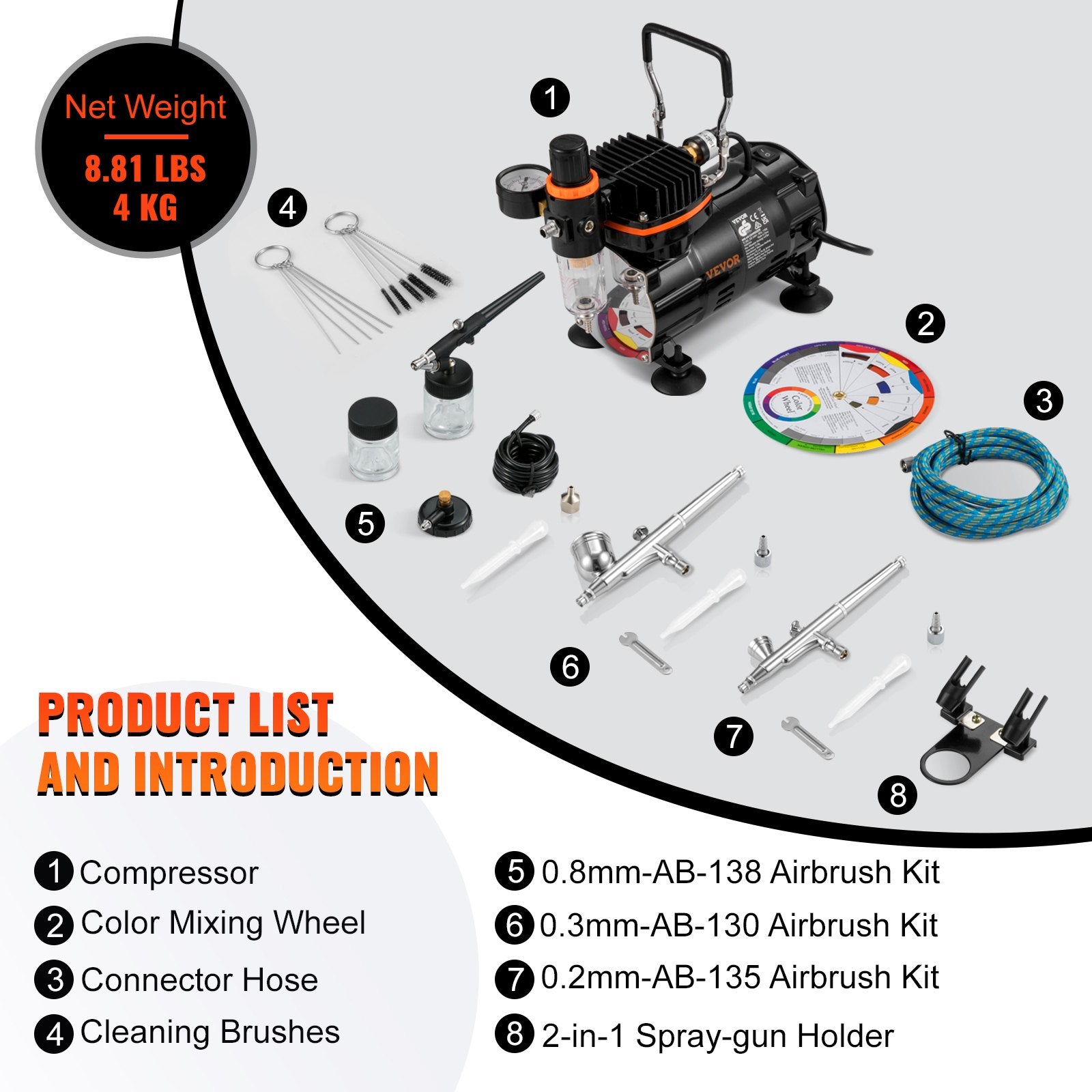 Professional Airbrush Kit with Compressor, Dual-Action Gravity Feed Airbrush Set