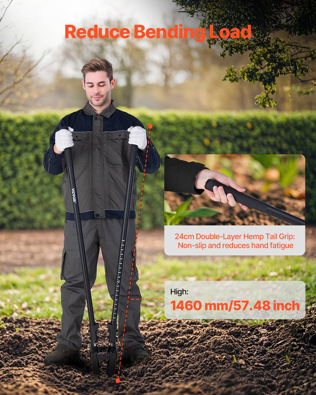 Heavy Duty Post Hole Digger with Fiberglass Handle and Scale Markings
