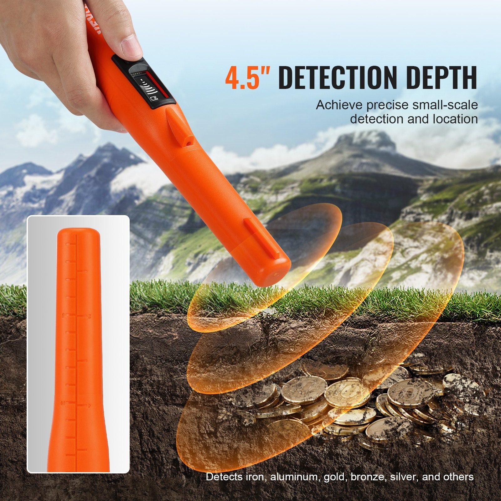 3 Modes Waterproof Metal Detector Pinpointer LCD Screen 4.5" Depth