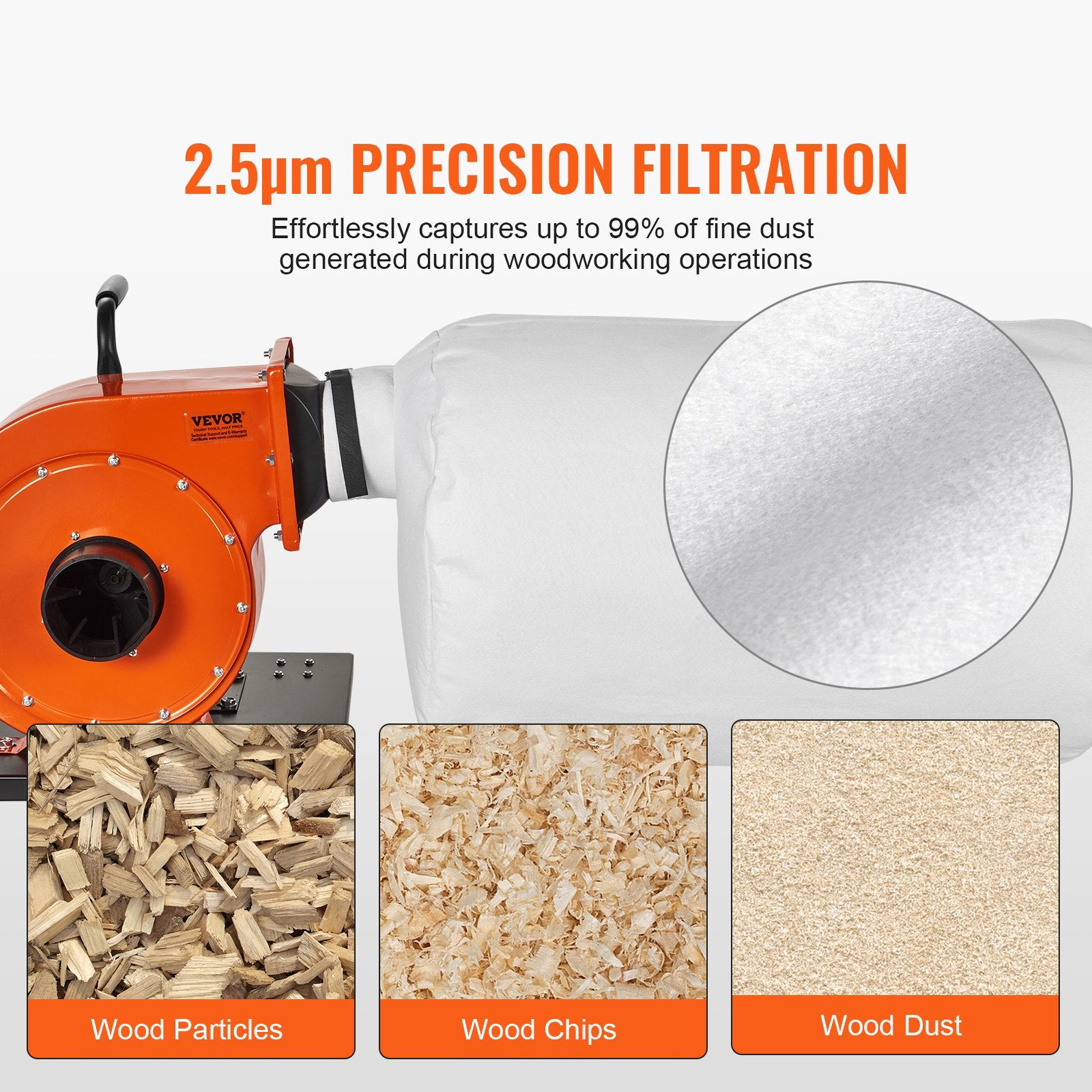 Dust Collector 1HP 460CFM 80L Bag 2.5 Micron Filtration Rolling Mobile Workshop