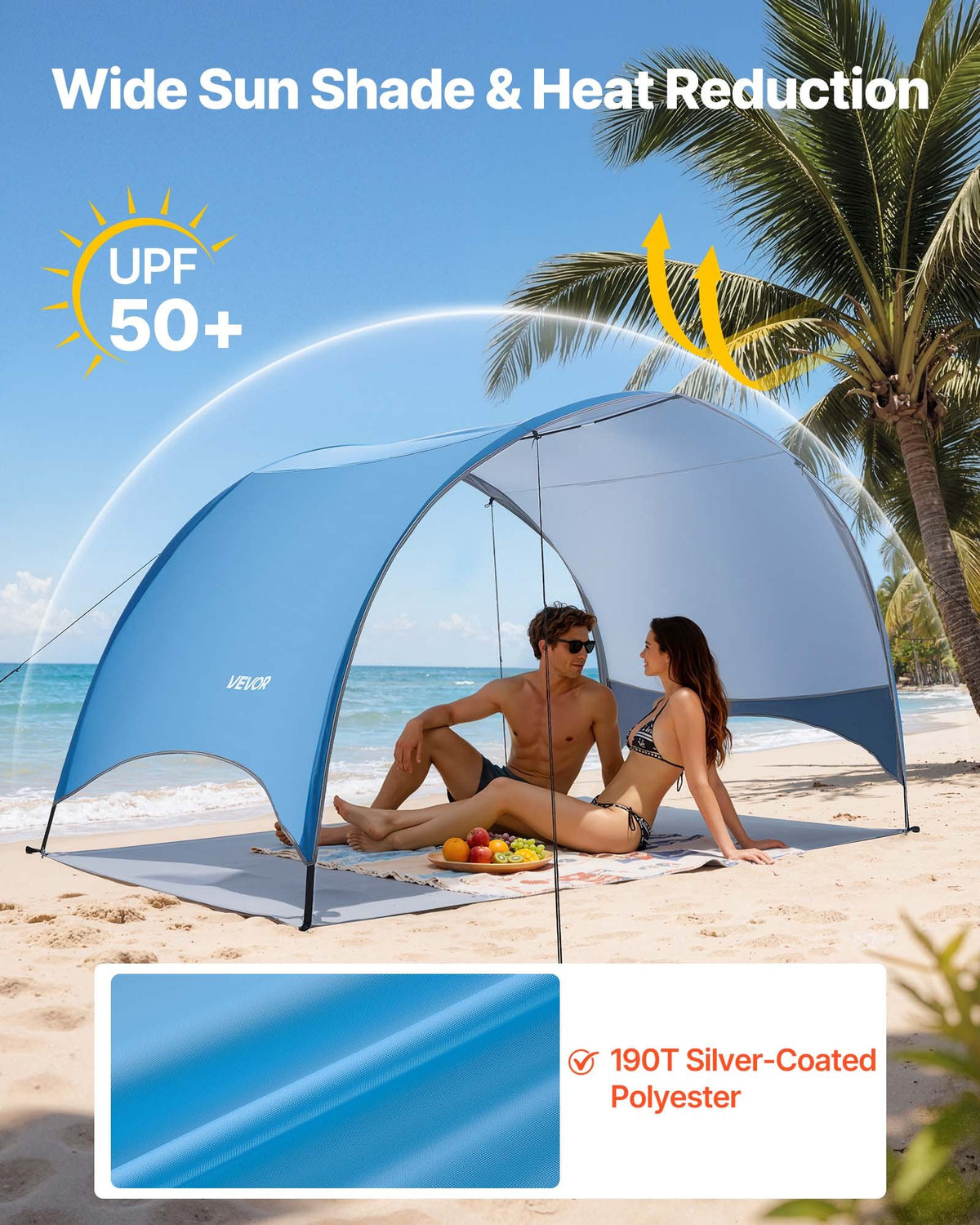 Beach Tent Sun Shelter 3 Person UPF 50+ Portable Shade Canopy with Carry Bag