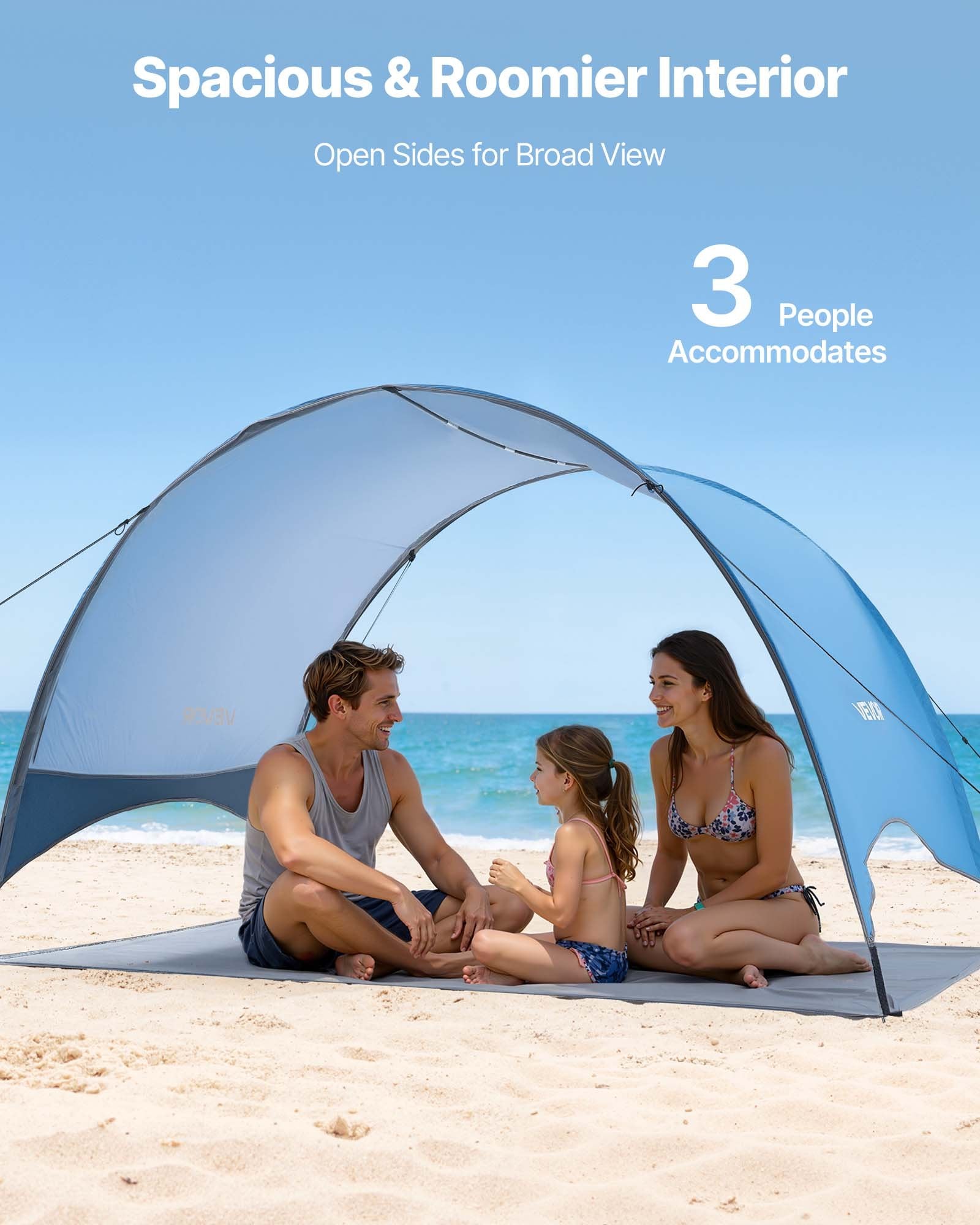 Beach Tent Sun Shelter 3 Person UPF 50+ Portable Shade Canopy with Carry Bag