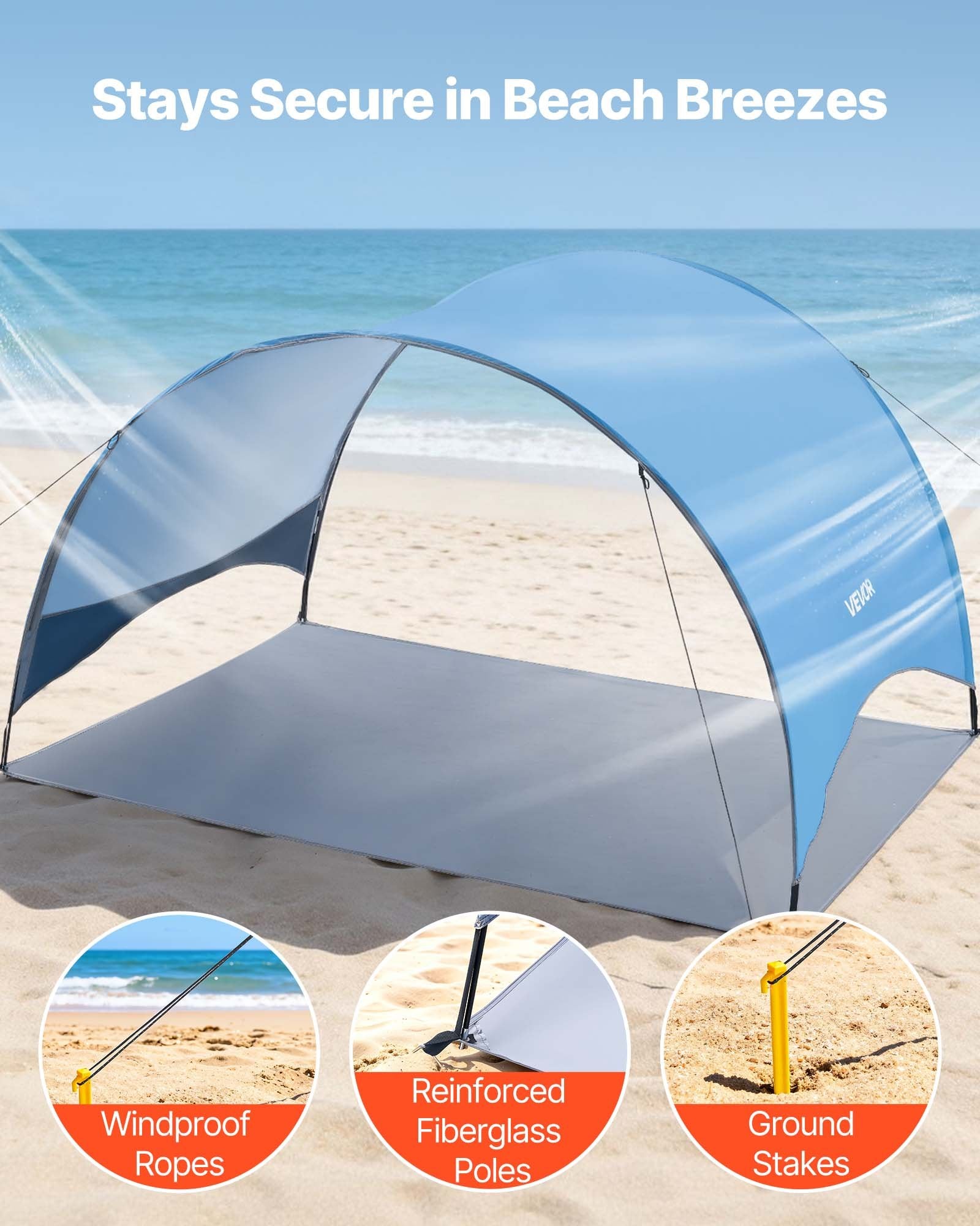 Beach Tent Sun Shelter 3 Person UPF 50+ Portable Shade Canopy with Carry Bag