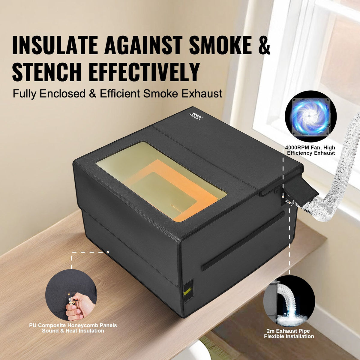 Laser Engraver Enclosure 800x800x500mm Flame Retardant Exhaust Fan Protection