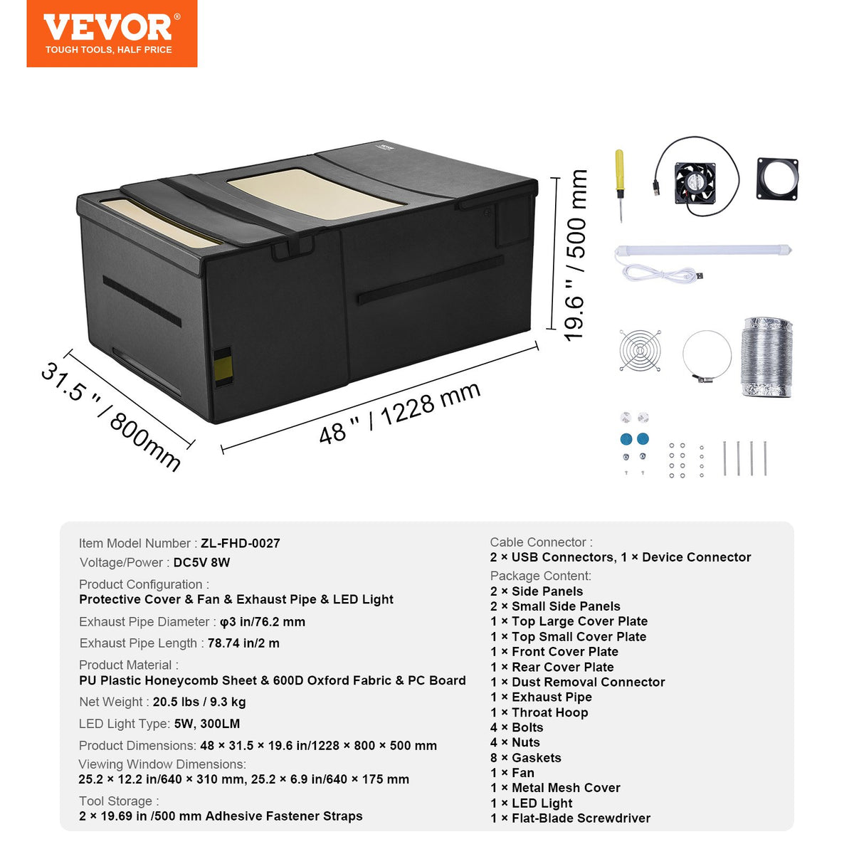 Laser Engraver Enclosure 1228x800x500mm Flame Retardant Dual-View Exhaust Fan