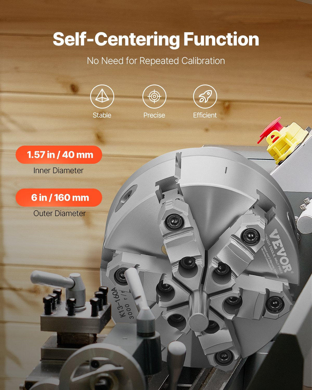 6-Jaw Lathe Chuck 6in Self-Centering D1-4 Cam Lock 3-145mm HT300 Material