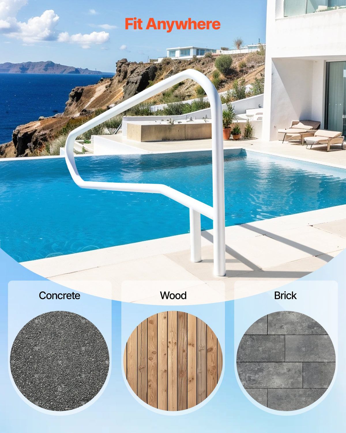 Pool Rail 137.1x81.3cm Stainless Steel Handrail 100kg Heavy-Duty Seamless