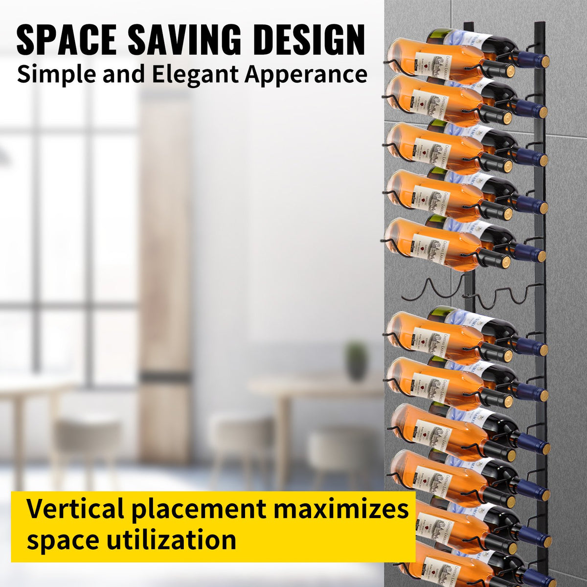 Wall Mounted Wine Rack 12x2 Bottles Black Steel Vertical Holder Decorative
