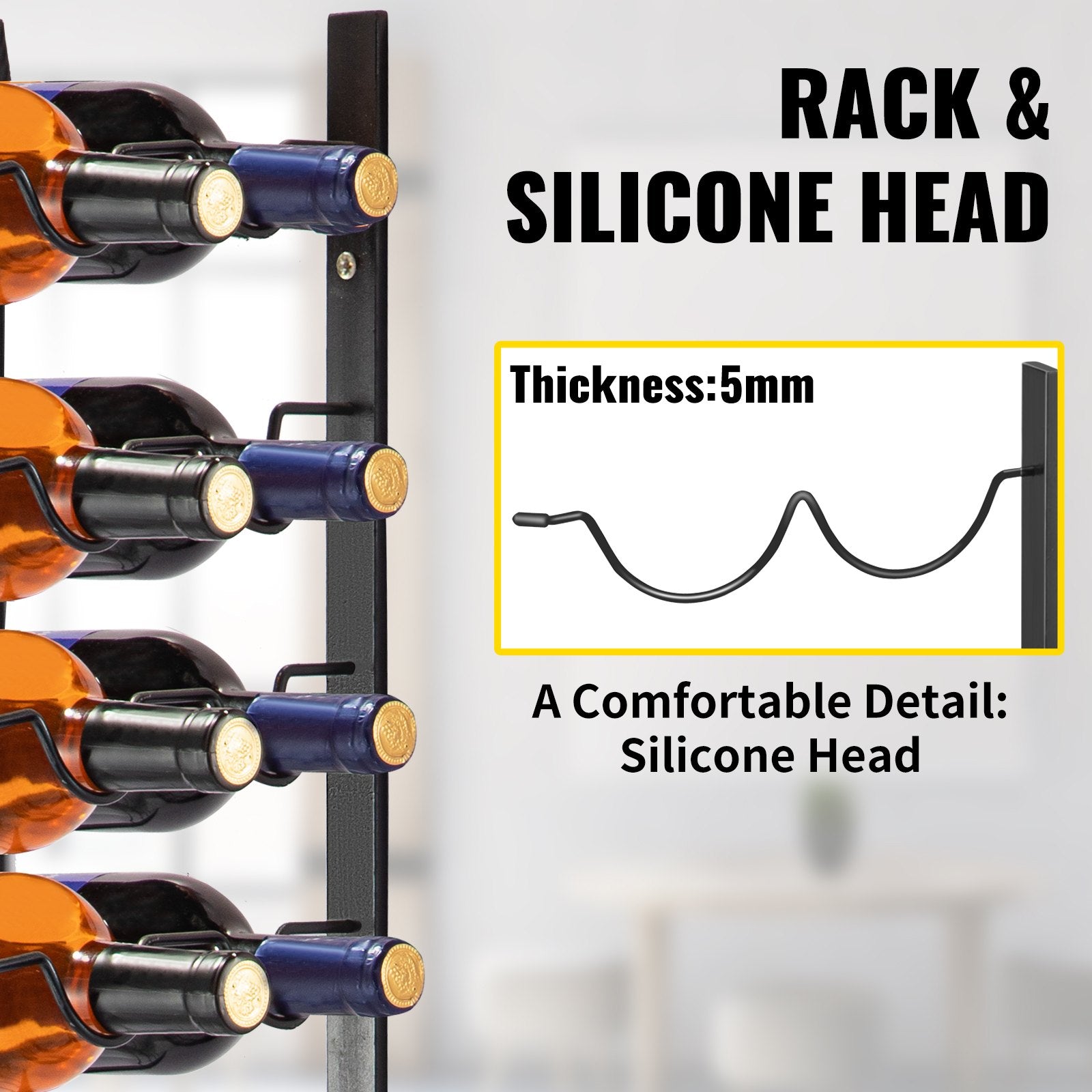 Wall Mounted Wine Rack 12x2 Bottles Black Steel Vertical Holder Decorative