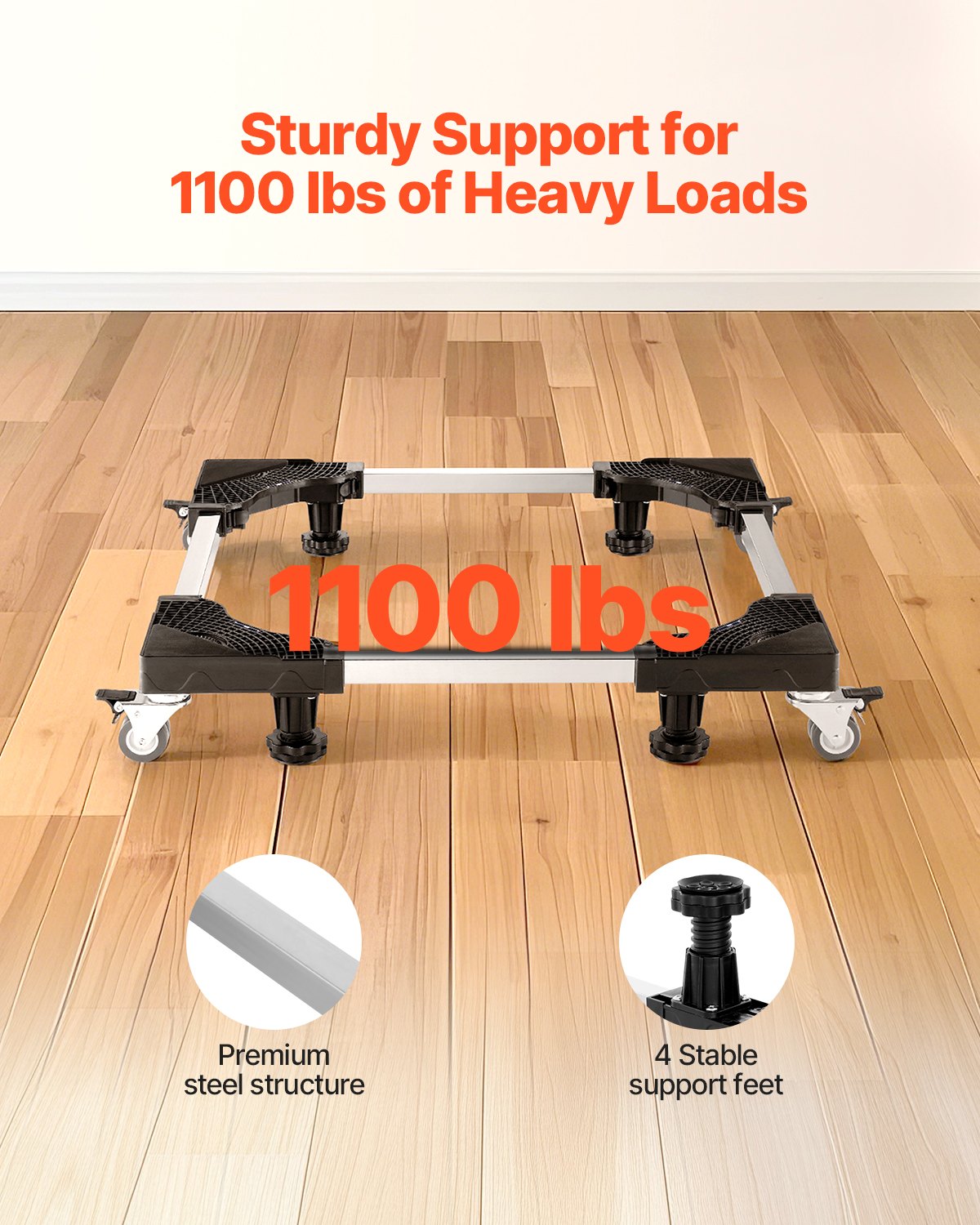 Fridge Stand Mobile Base 1100lbs Adjustable 27.5-35.4in 8 Wheels 4 Brakes