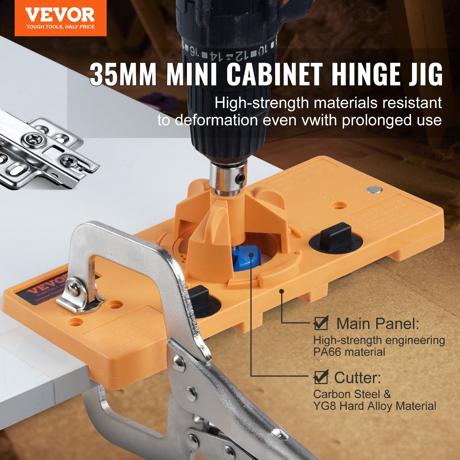 Concealed Hinge Jig Cabinet Drill Jig with C-Clamp PA66 Nylon Steel
