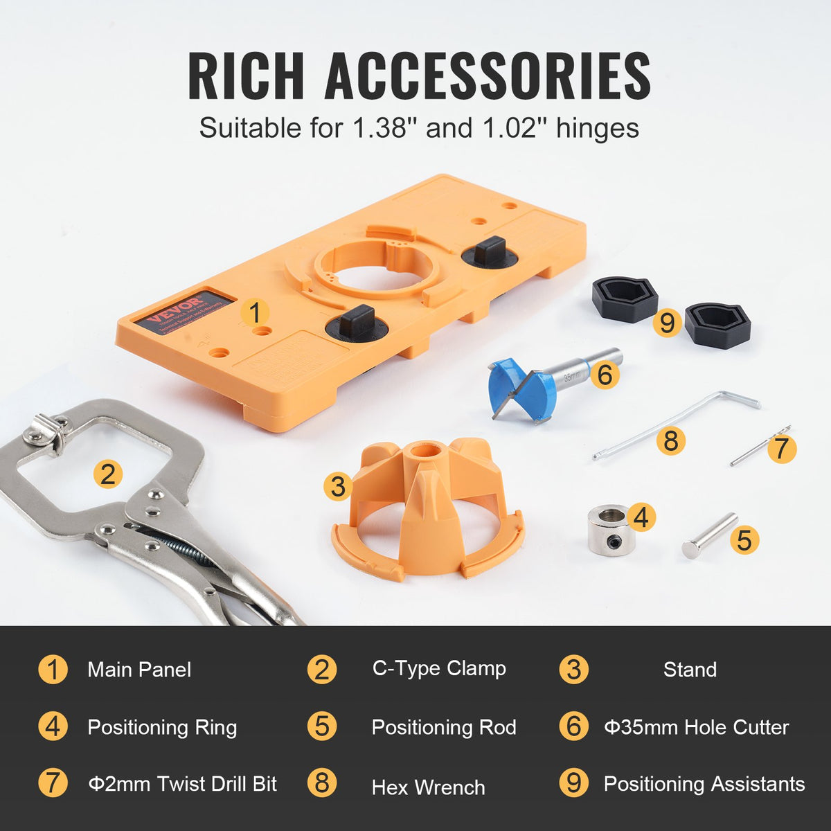 Concealed Hinge Jig Cabinet Drill Jig with C-Clamp PA66 Nylon Steel