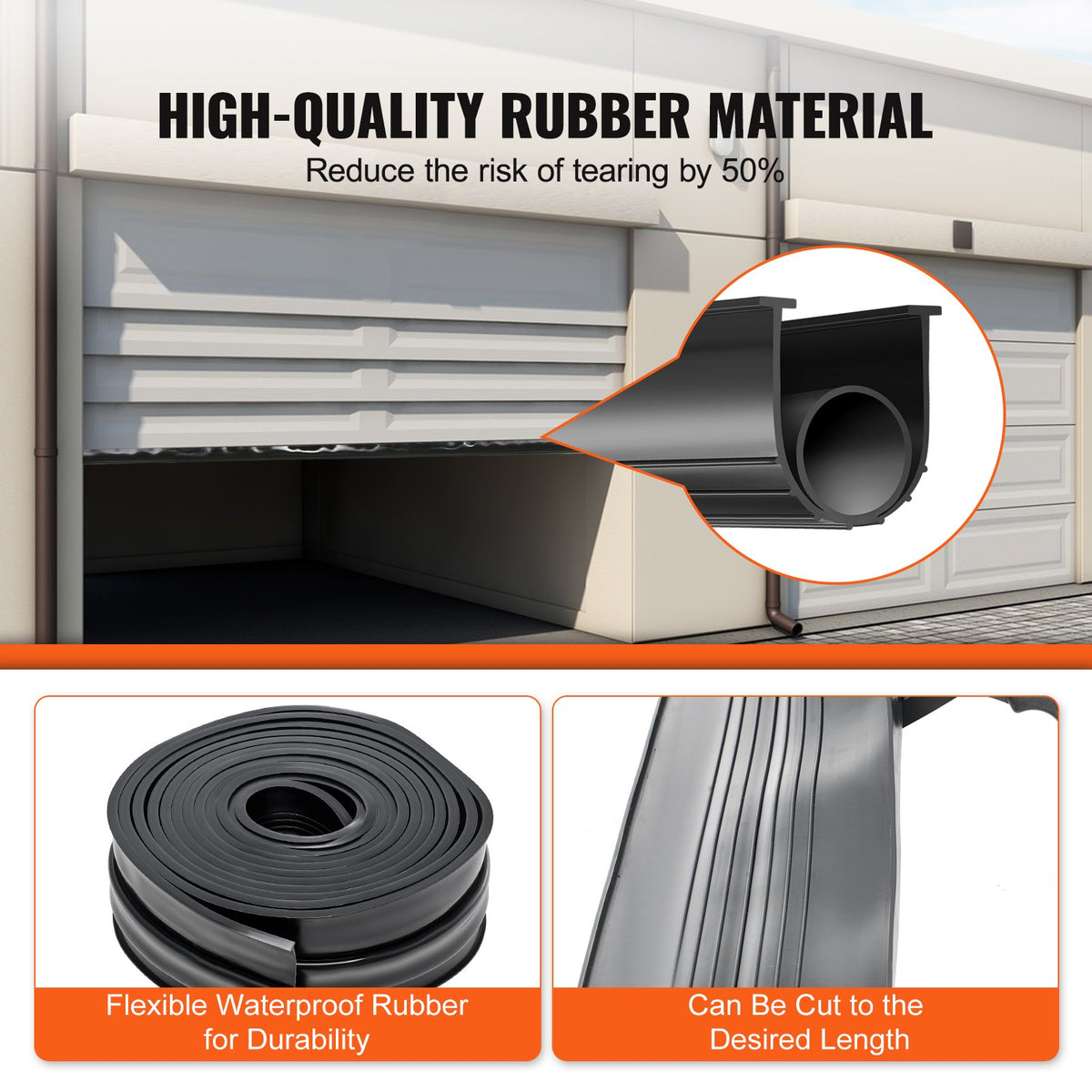 Garage Door Bottom Seal U-Shape + O-Ring 20ft Weatherproof Black