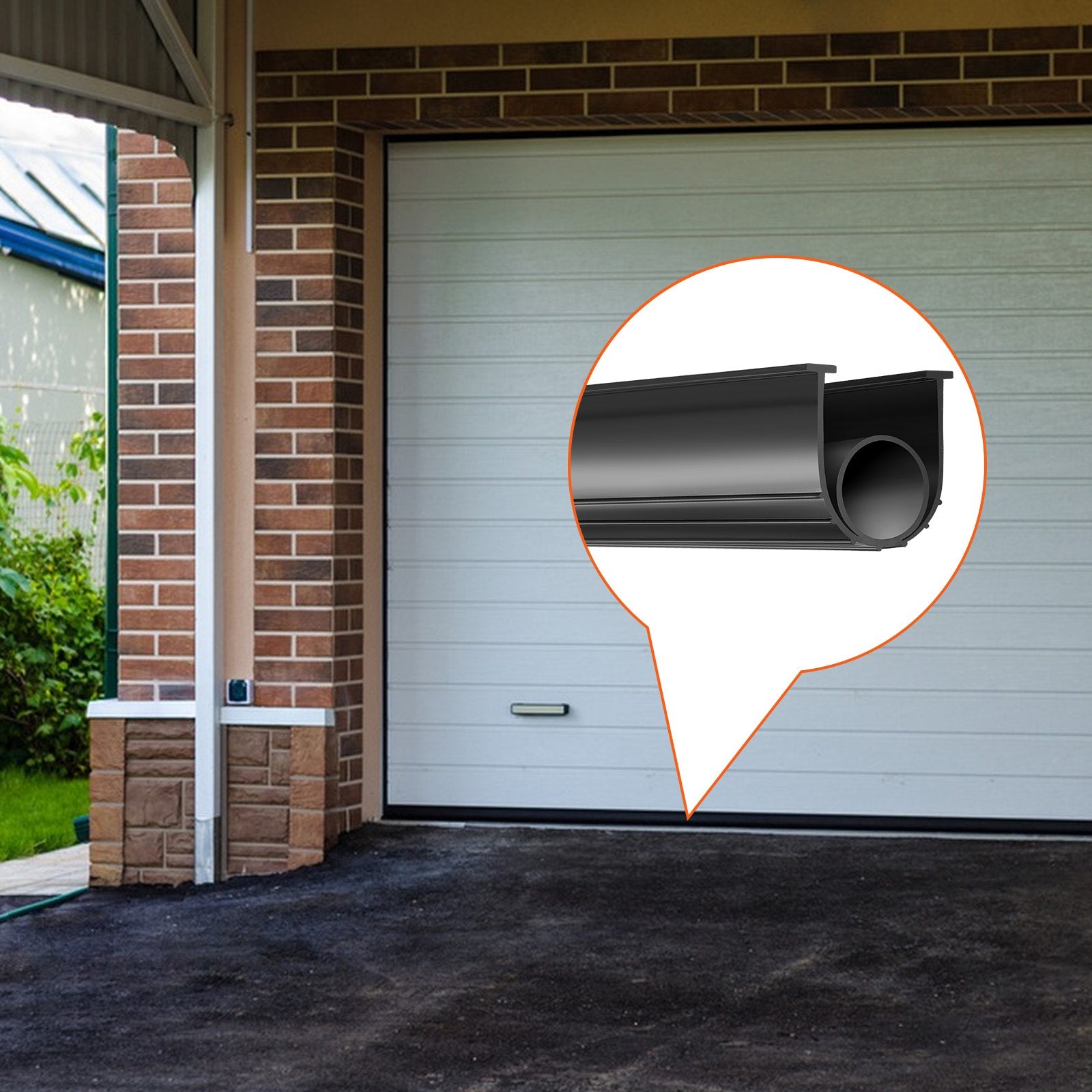 Garage Door Bottom Seal U-Shape + O-Ring 20ft Weatherproof Black