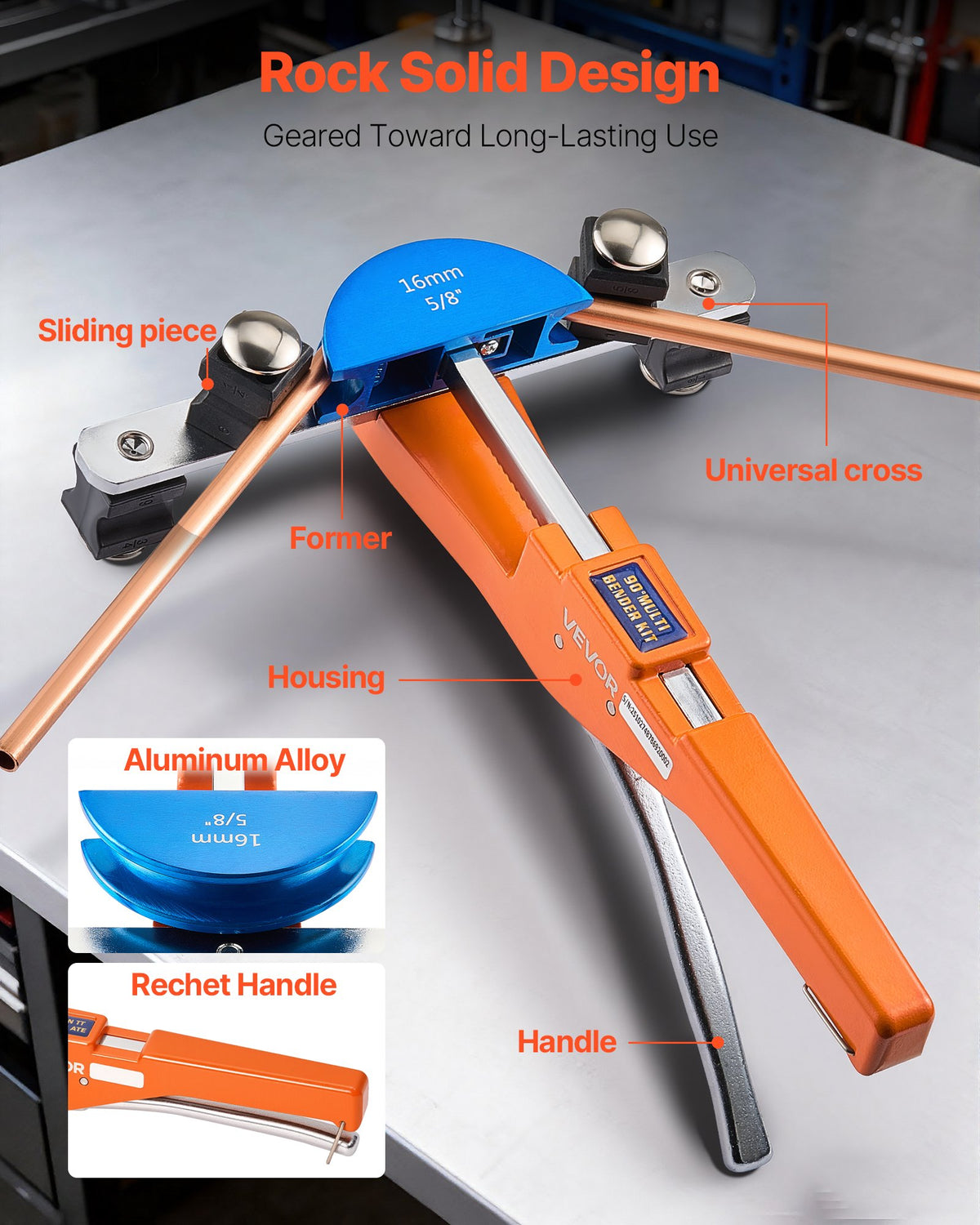 Tubing Bender Kit 6-22mm Compact Ratchet Pipe Bender 7 Dies HVAC Refrigeration