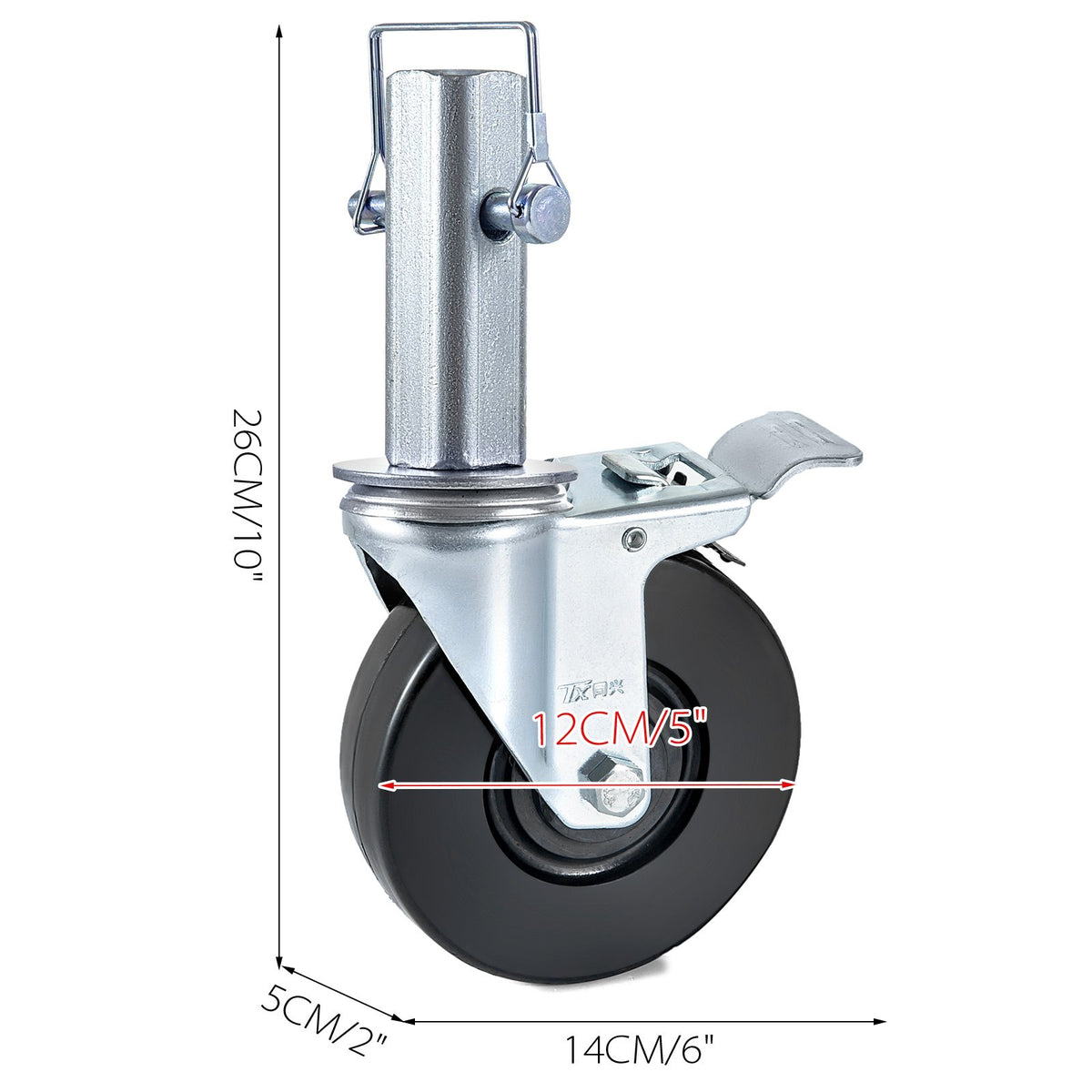 5" Rubber Swivel Caster Wheels with Dual Lock Brake 440lbs Capacity