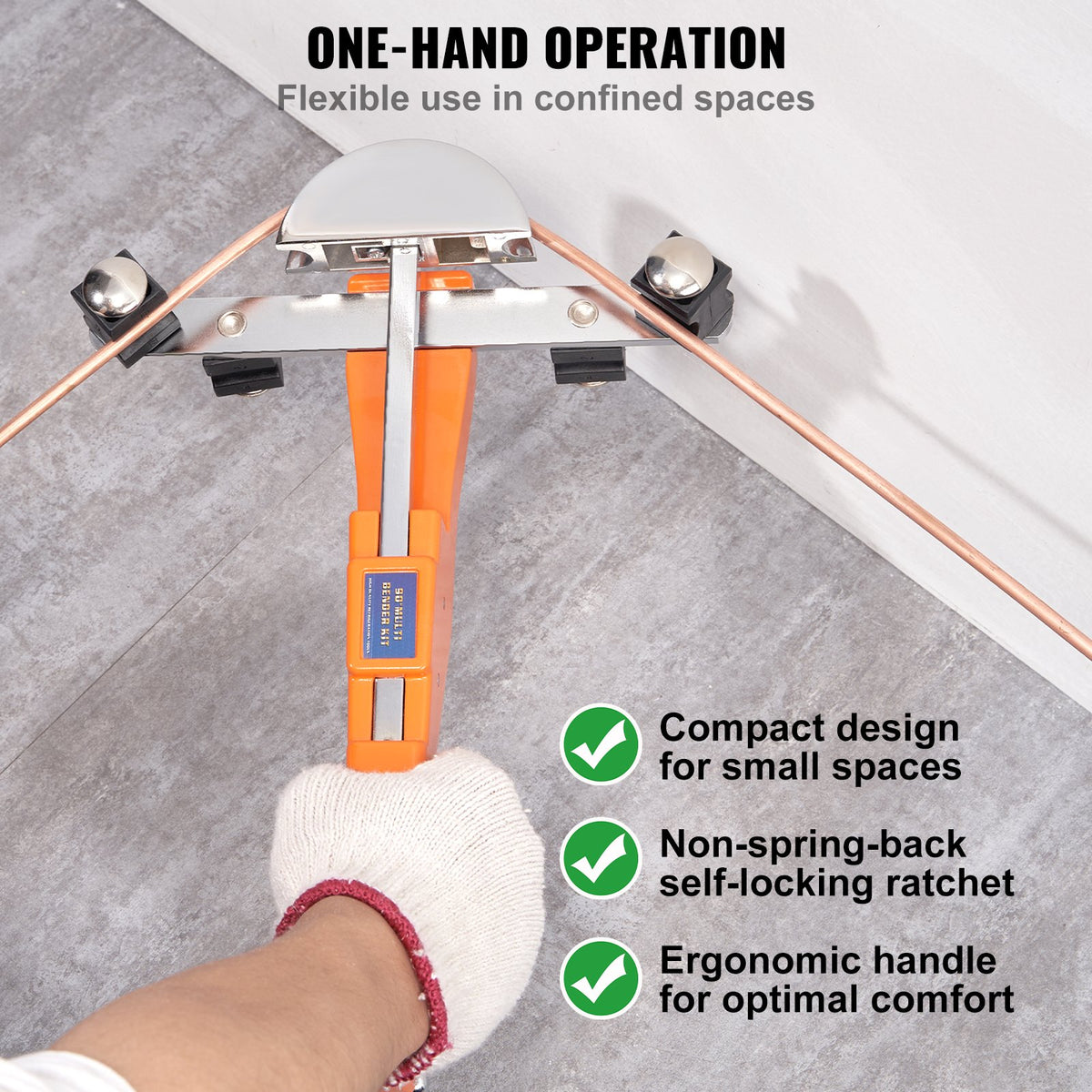 Ratcheting Pipe Tube Bender and 90° Forward/Reverse Bending Tools with 7 Dies