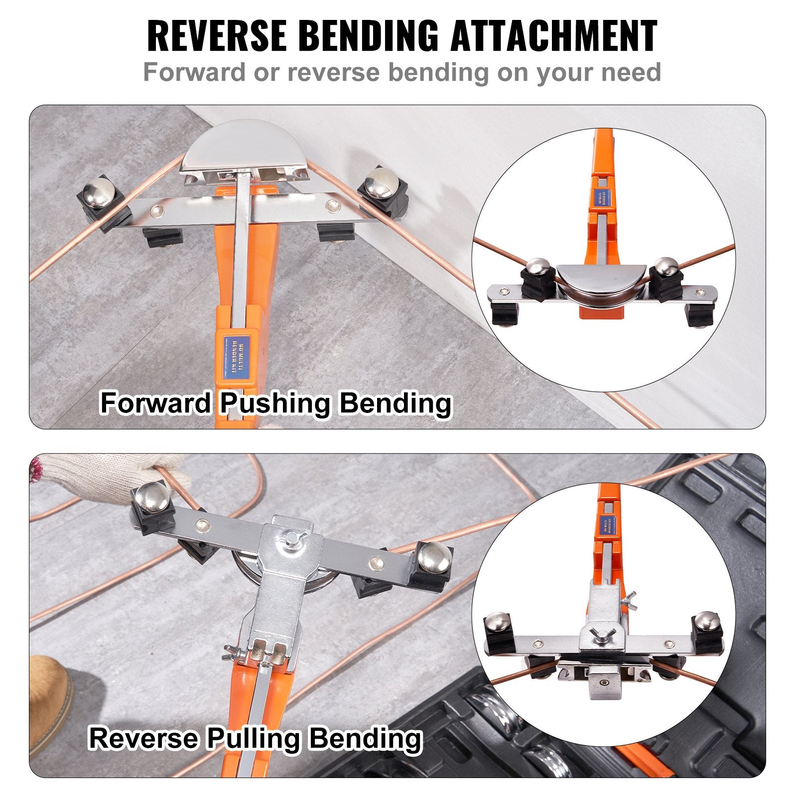 Ratcheting Pipe Tube Bender and 90° Forward/Reverse Bending Tools with 7 Dies