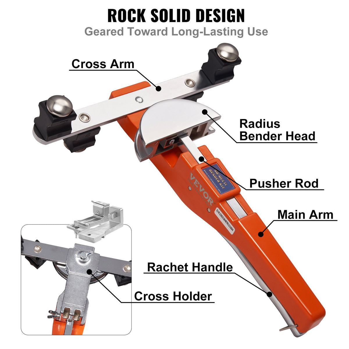 Ratcheting Pipe Tube Bender and 90° Forward/Reverse Bending Tools with 7 Dies