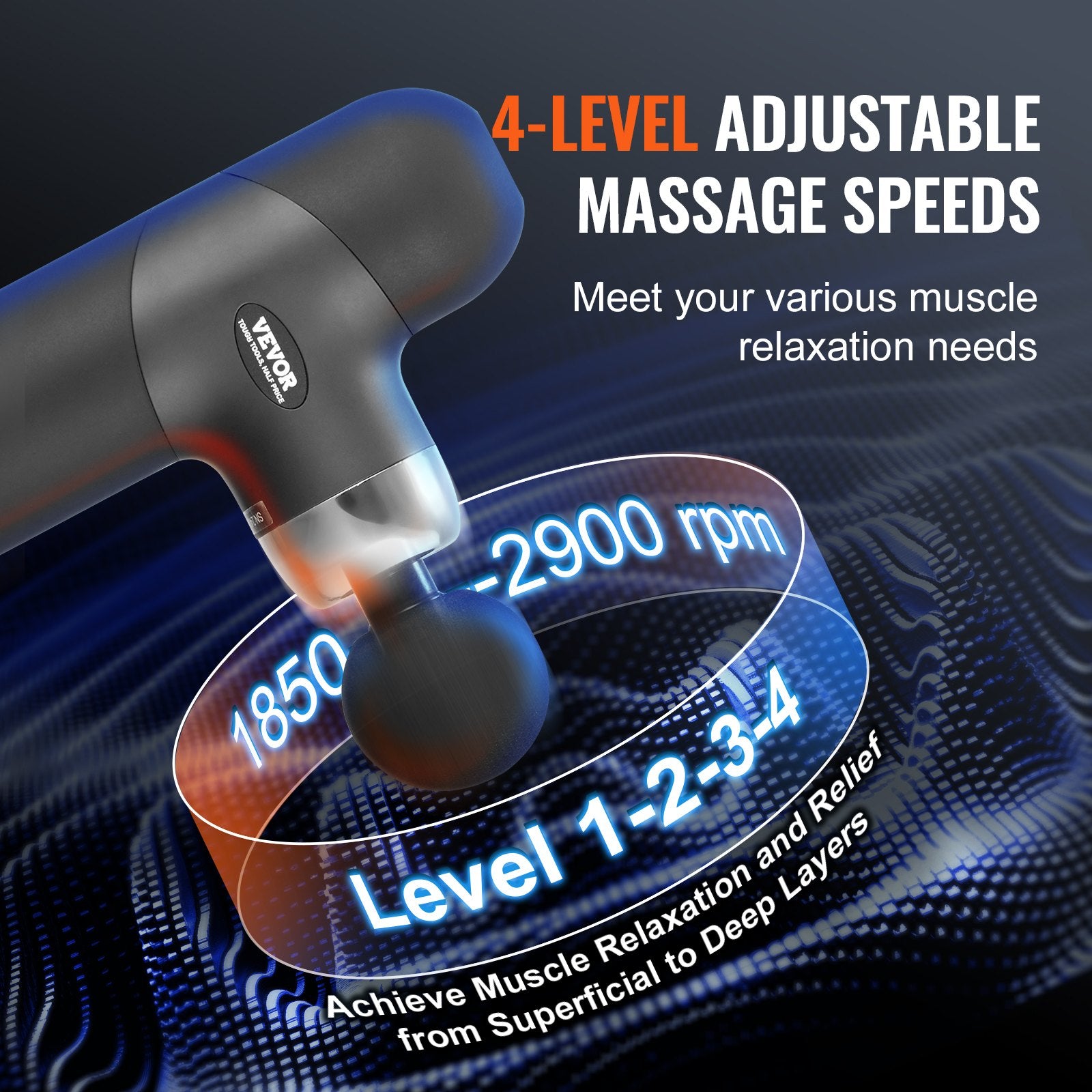 Mini Deep Tissue Percussion 4 Heads Massage Gun for Athletes with 4 Speed Levels