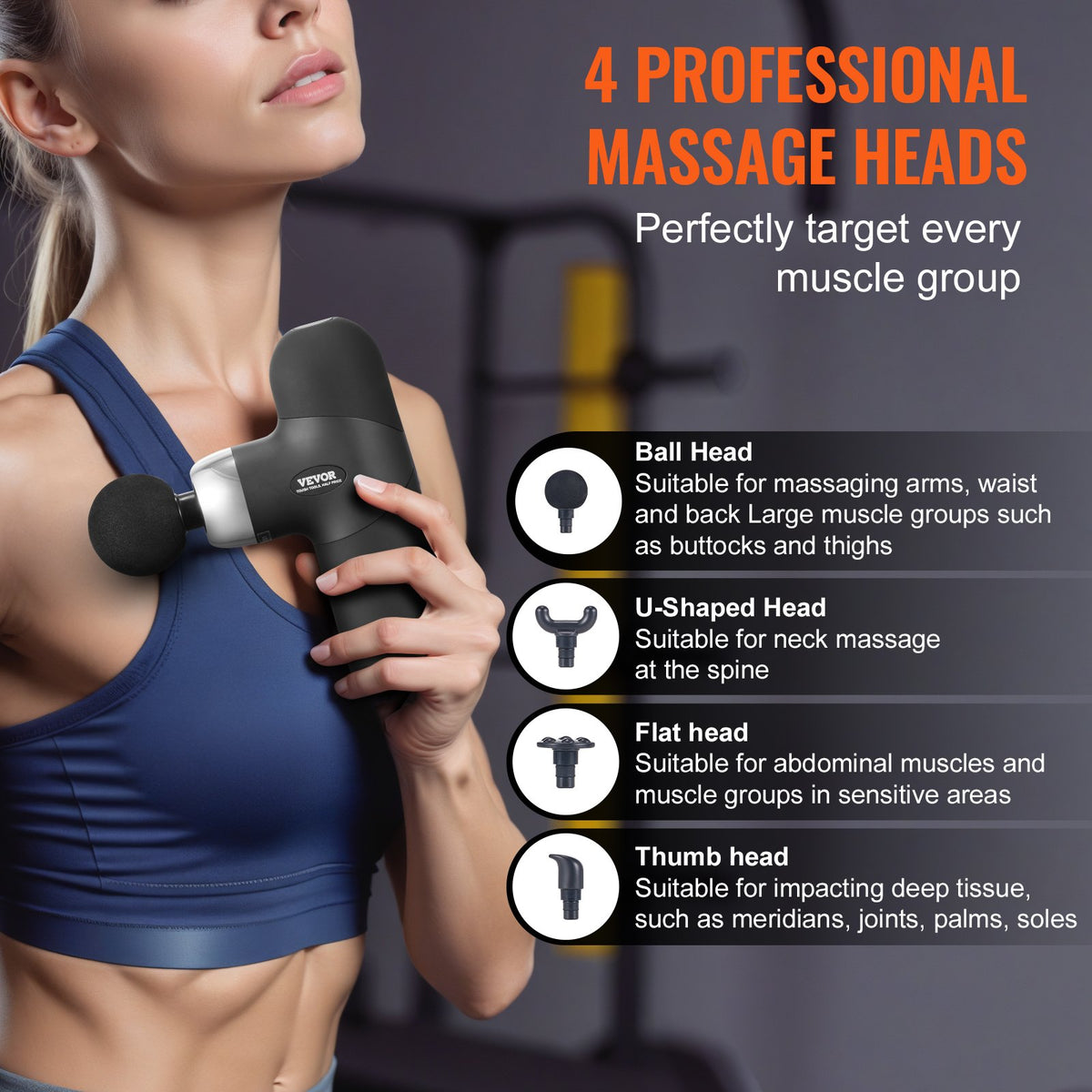Mini Deep Tissue Percussion 4 Heads Massage Gun for Athletes with 4 Speed Levels