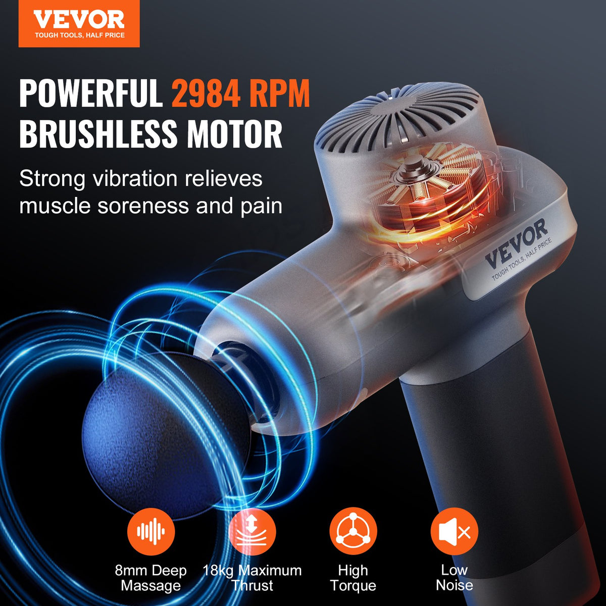 Mini Massage Gun Handheld 5-Speed 6-Head Percussion Muscle Massager 7.4V 2500mAh