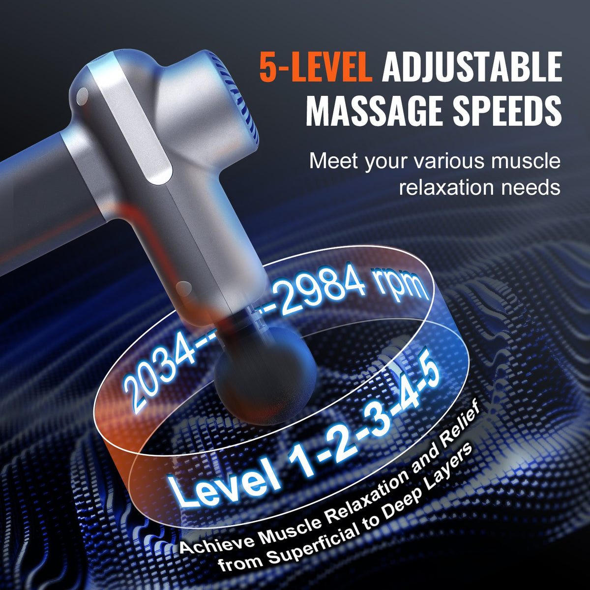 Mini Massage Gun Handheld 5-Speed 6-Head Percussion Muscle Massager 7.4V 2500mAh