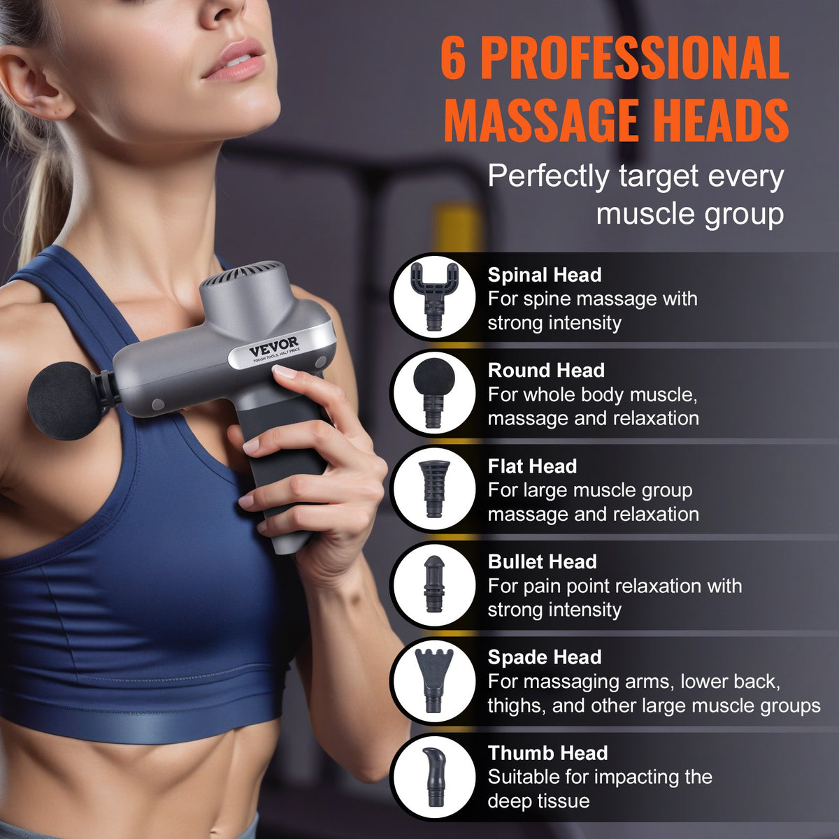 Mini Massage Gun Handheld 5-Speed 6-Head Percussion Muscle Massager 7.4V 2500mAh