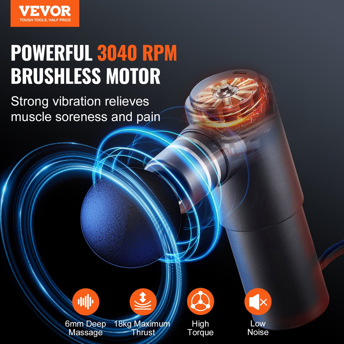 Deep Tissue Percussion 4 Heads Massage Gun for Athletes with 4 Speed Levels