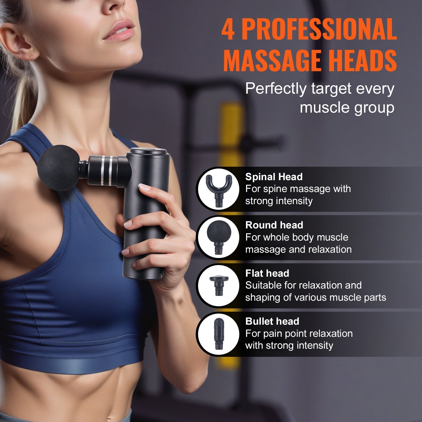 Deep Tissue Percussion 4 Heads Massage Gun for Athletes with 4 Speed Levels