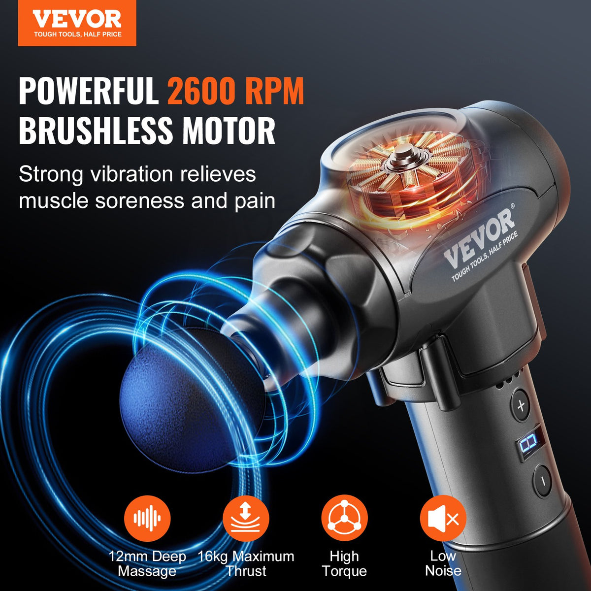 Massage Gun Deep Tissue Handheld 9-Speed 6-Head Percussion Muscle Massager 24V