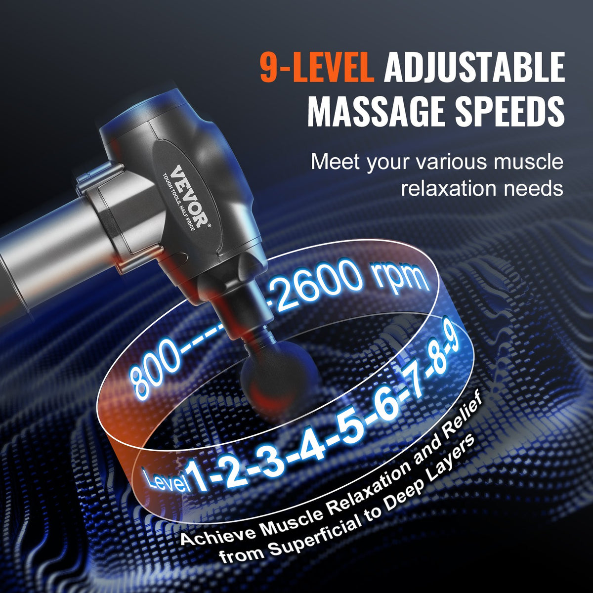 Massage Gun Deep Tissue Handheld 9-Speed 6-Head Percussion Muscle Massager 24V