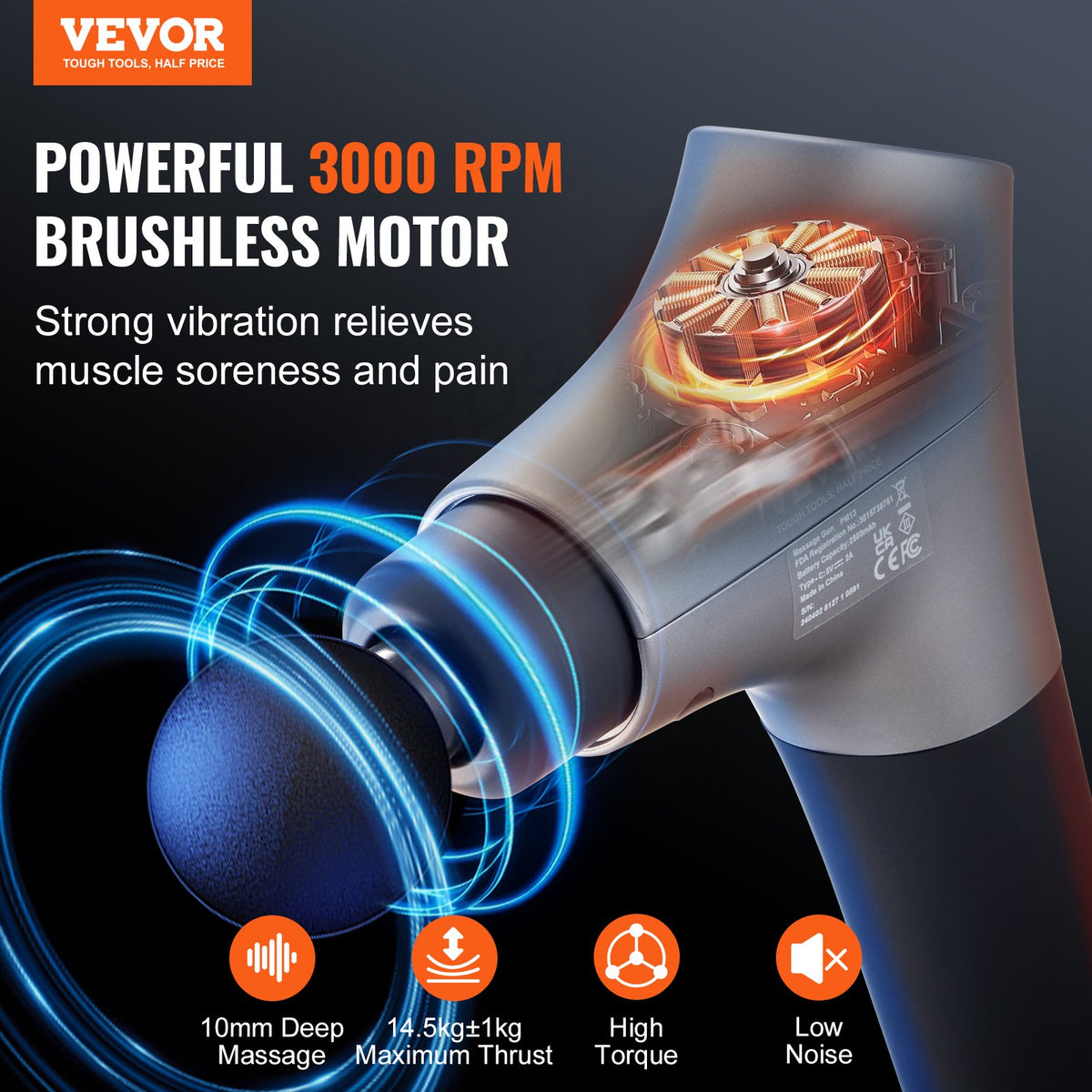 Deep Tissue Percussion 4 Heads Massage Gun for Athletes with 6 Speed Levels