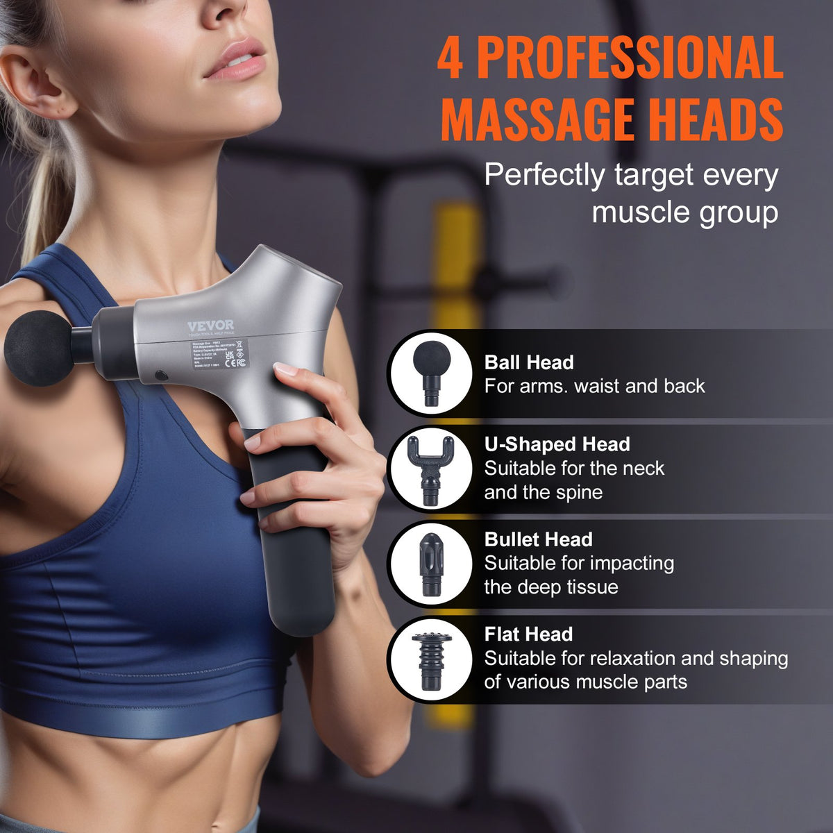 Deep Tissue Percussion 4 Heads Massage Gun for Athletes with 6 Speed Levels