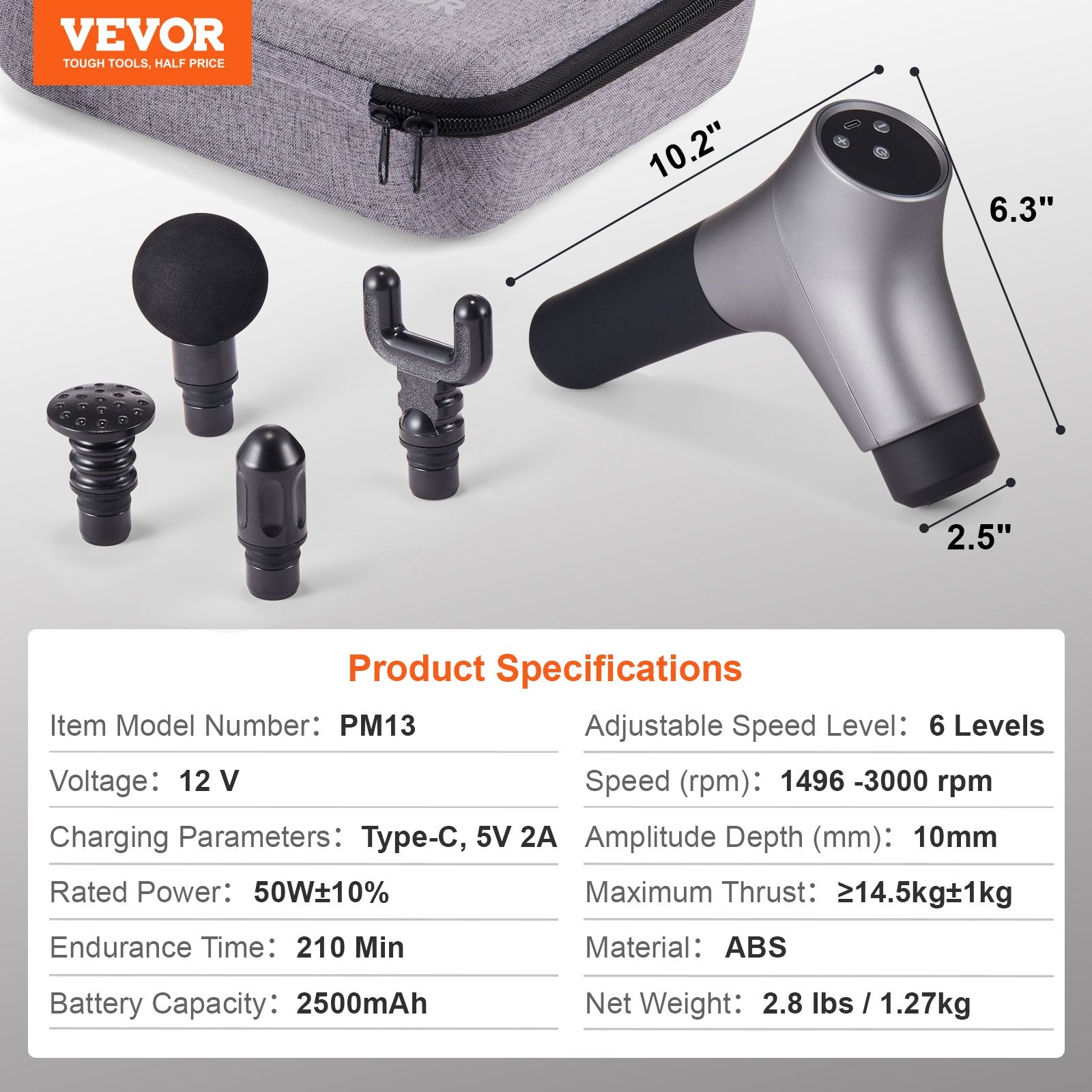 Deep Tissue Percussion 4 Heads Massage Gun for Athletes with 6 Speed Levels