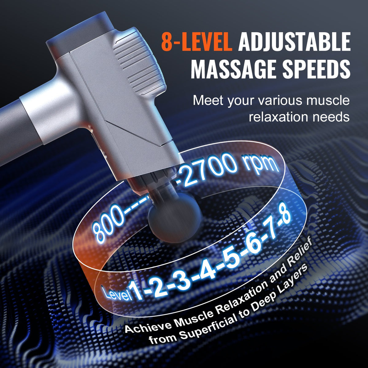 Massage Gun Deep Tissue Handheld 8-Speed 6-Head Percussion Muscle Massager 16V