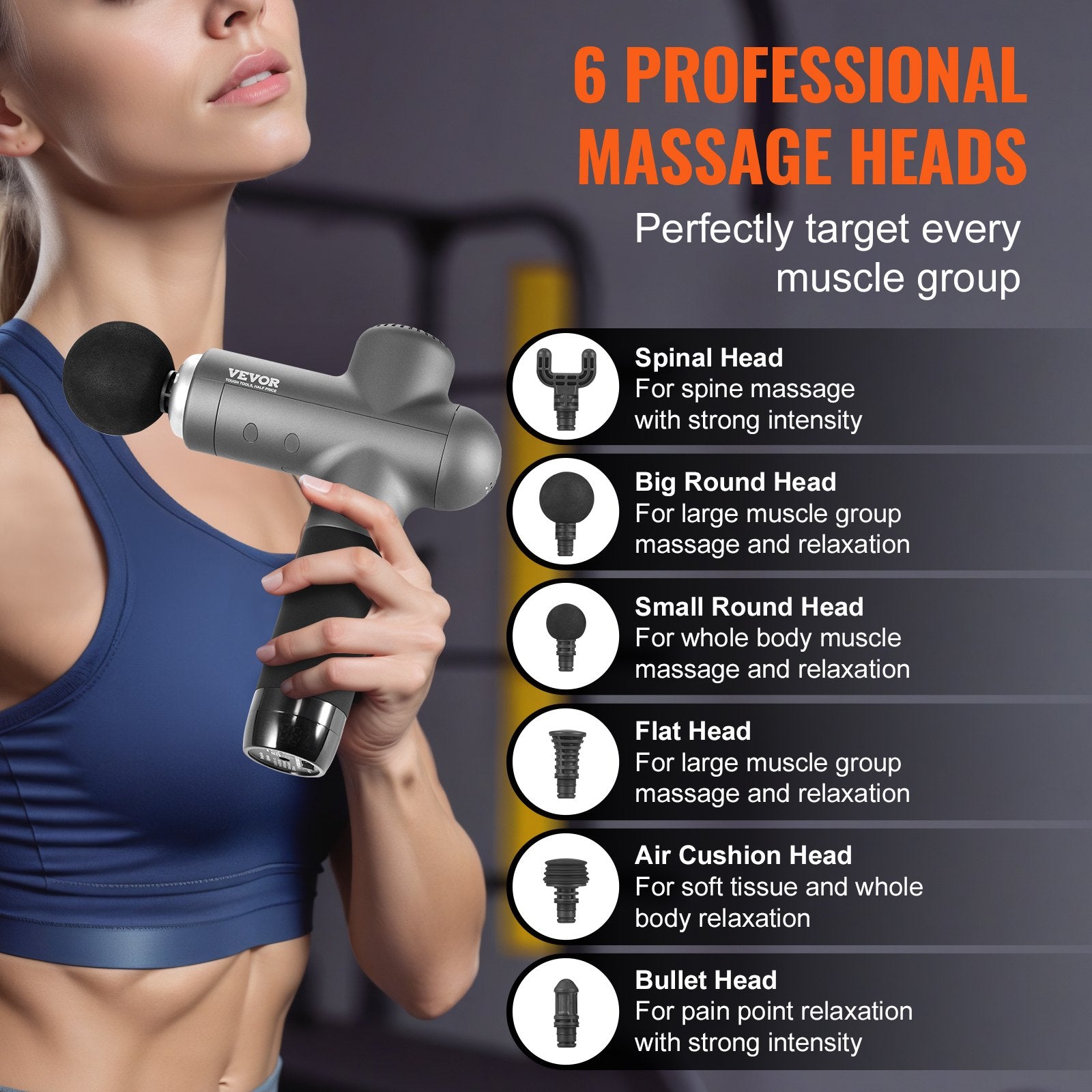 Deep Tissue 6 Heads Massage Gun Handheld Percussion Muscle Massager
