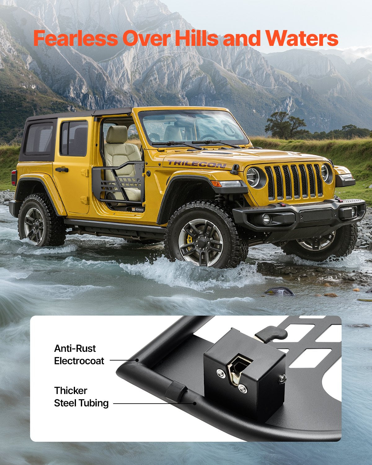 Jeep Tube Doors 2-D TubD Heavy Duty Hinges OE Latch Steel Fit 07-18 Wrangler JK