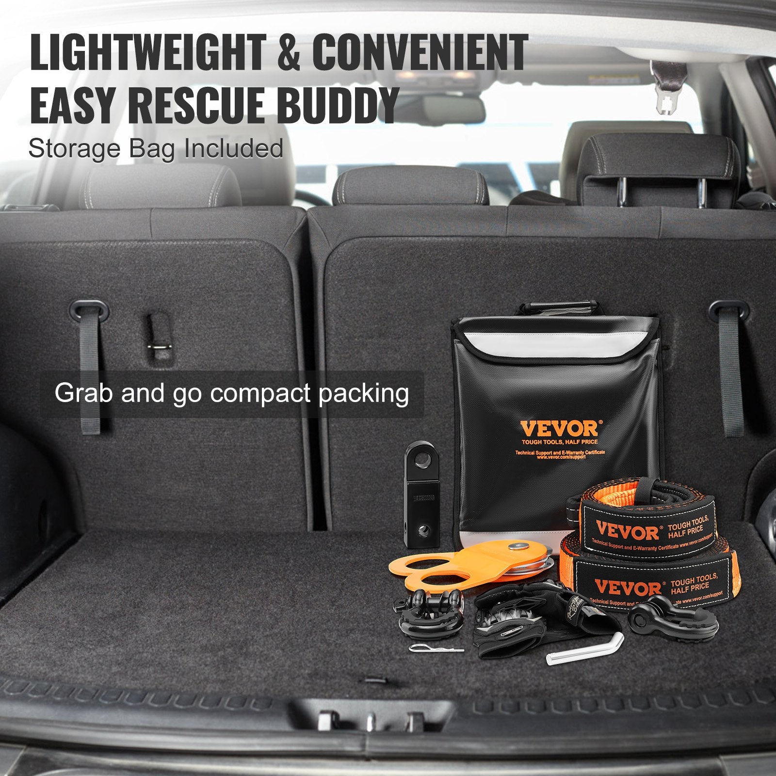 Off-Road Recovery Kit 7.6x914.4cm 13608kg Tow Straps 20T D-Ring Snatch Block
