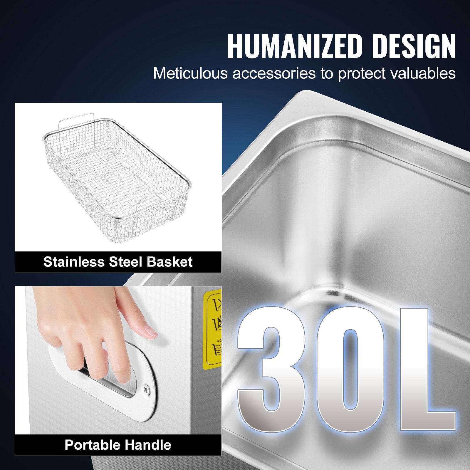 Professional Ultrasonic Cleaner 27.2L with Digital Timer & Heater, 40kHz Stainless Steel
