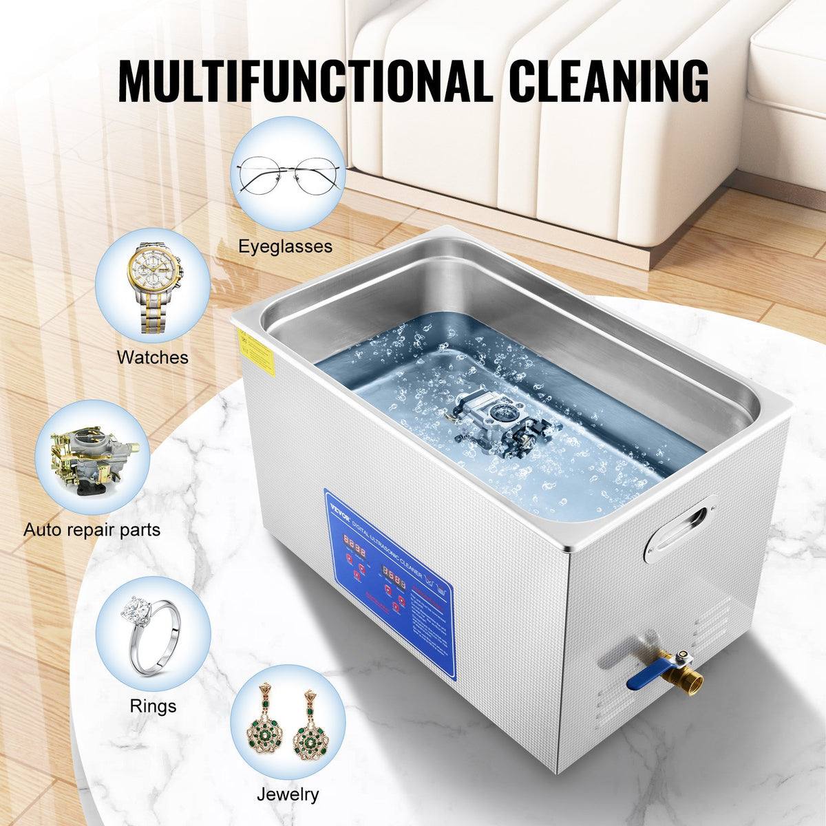 Professional Ultrasonic Cleaner 27.2L with Digital Timer & Heater, 40kHz Stainless Steel