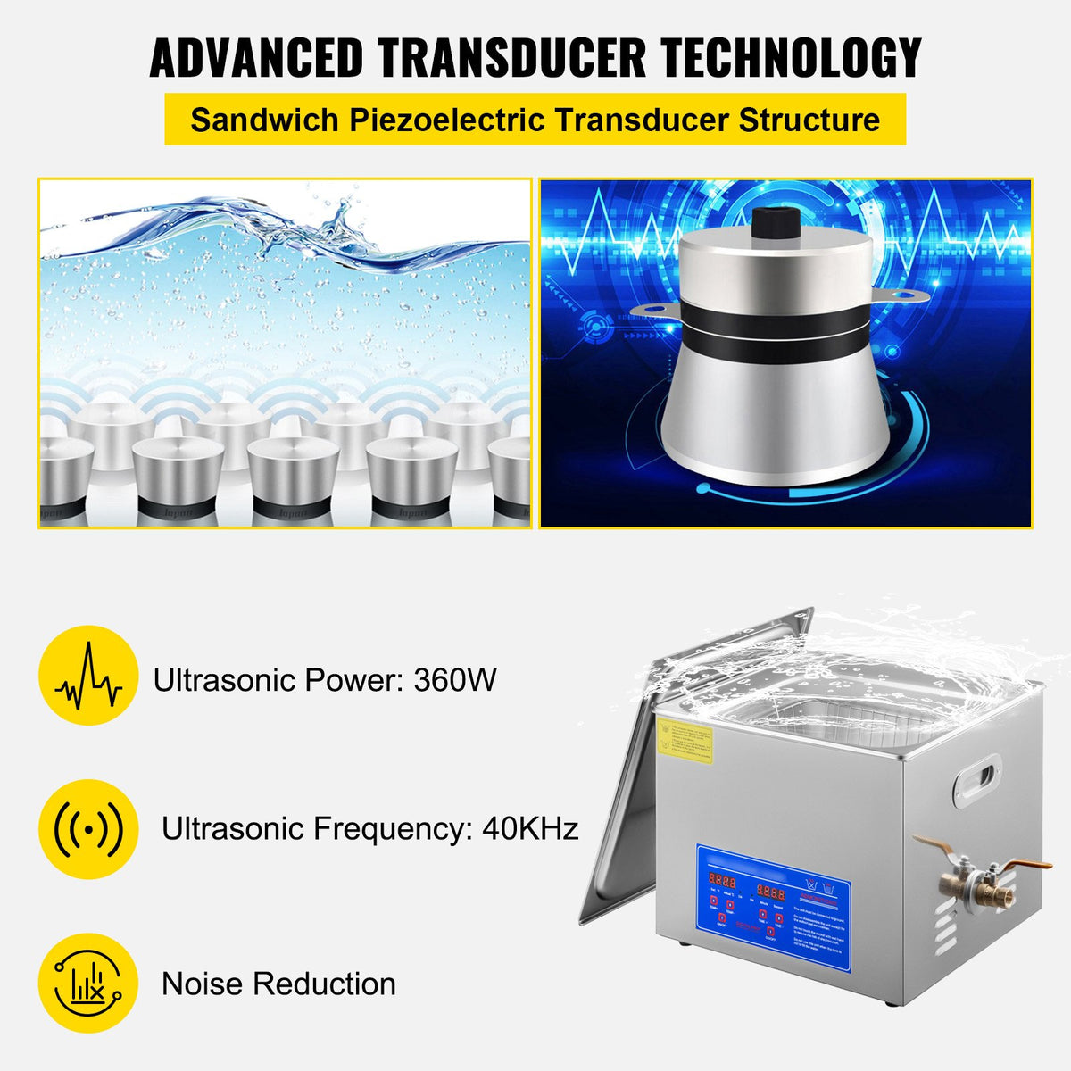 15L Ultrasonic Cleaner Digital Timer Heater 40kHz Industrial Parts Tool Cleaning