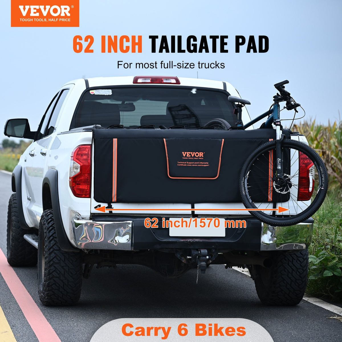 Tailgate Bike Pad 62" for 6 Bikes, Truck Tailgate Protection with Tool Pockets