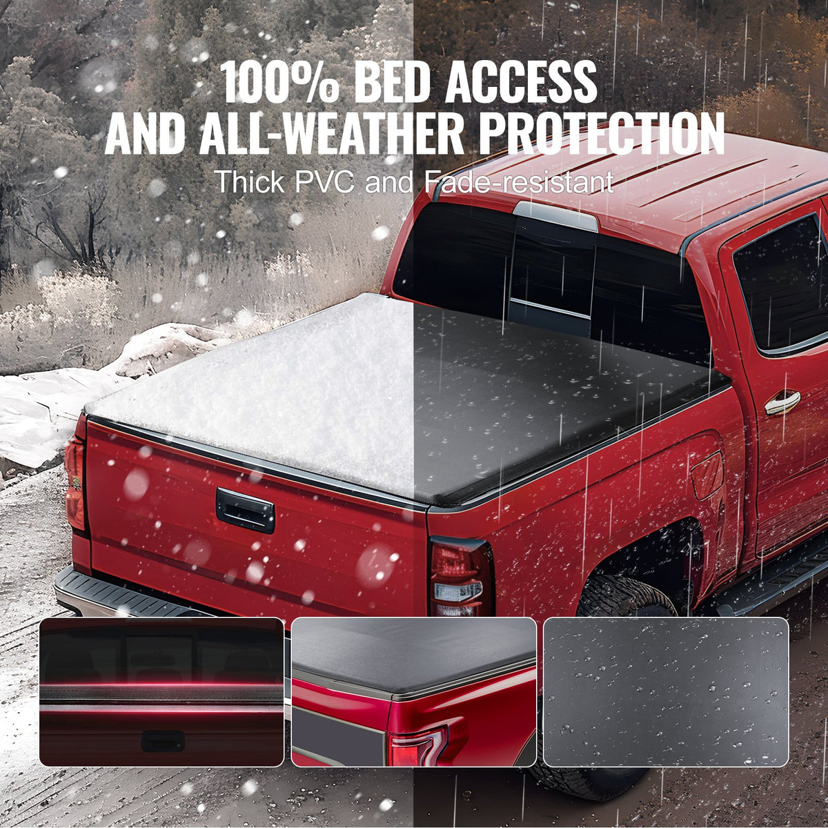 Truck Bed Cover Roll Up Tonneau Soft PVC for 2019-2024 Chevy Silverado GMC 1500
