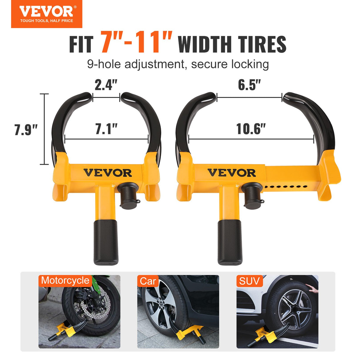 Wheel Lock 2-Pack Universal Adjustable Anti-Theft Steel Tire Clamp with 6 Keys