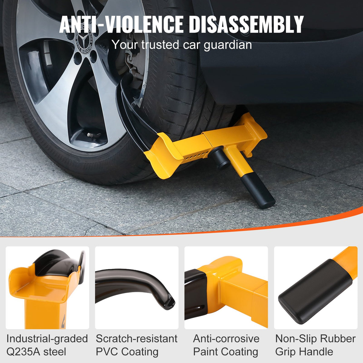 Wheel Lock 2-Pack Universal Adjustable Anti-Theft Steel Tire Clamp with 6 Keys