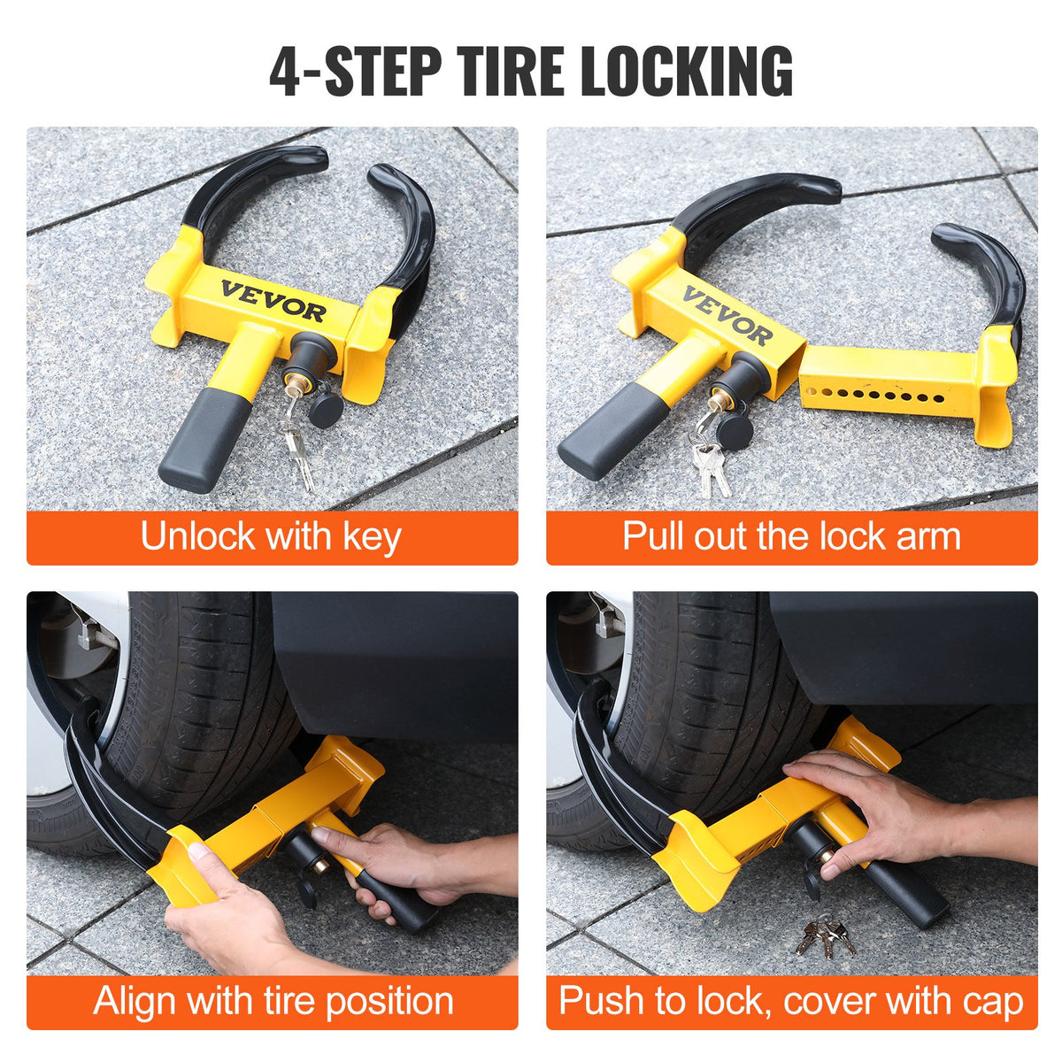 Wheel Lock 2-Pack Universal Adjustable Anti-Theft Steel Tire Clamp with 6 Keys