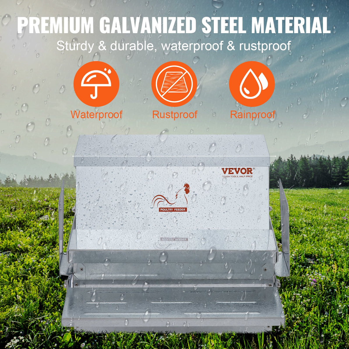 Automatic Chicken Feeder 25 lb Galvanized Steel Poultry Feeder for 10 Chickens