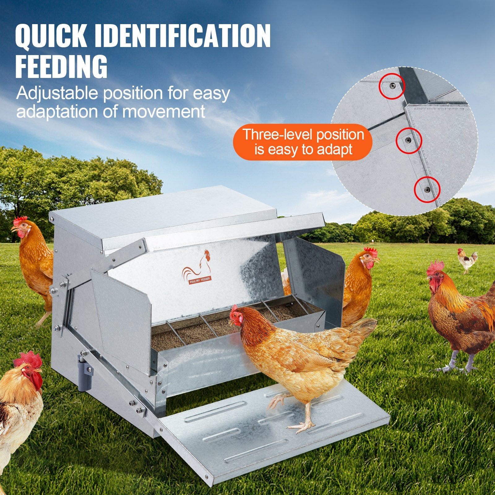 Automatic Chicken Feeder 25 lb Galvanized Steel Poultry Feeder for 10 Chickens